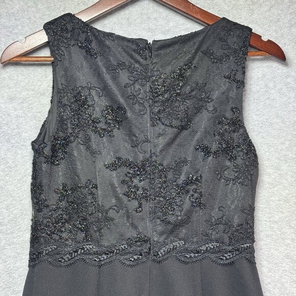 $219 Adrianna Papell Jumpsuit Size 2 Black Sleeveless Lace Sequins Mesh Evening - Picture 7 of 12